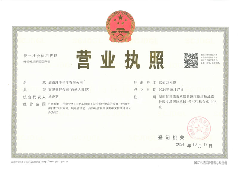 湖南理手拍卖有限公司营业执照